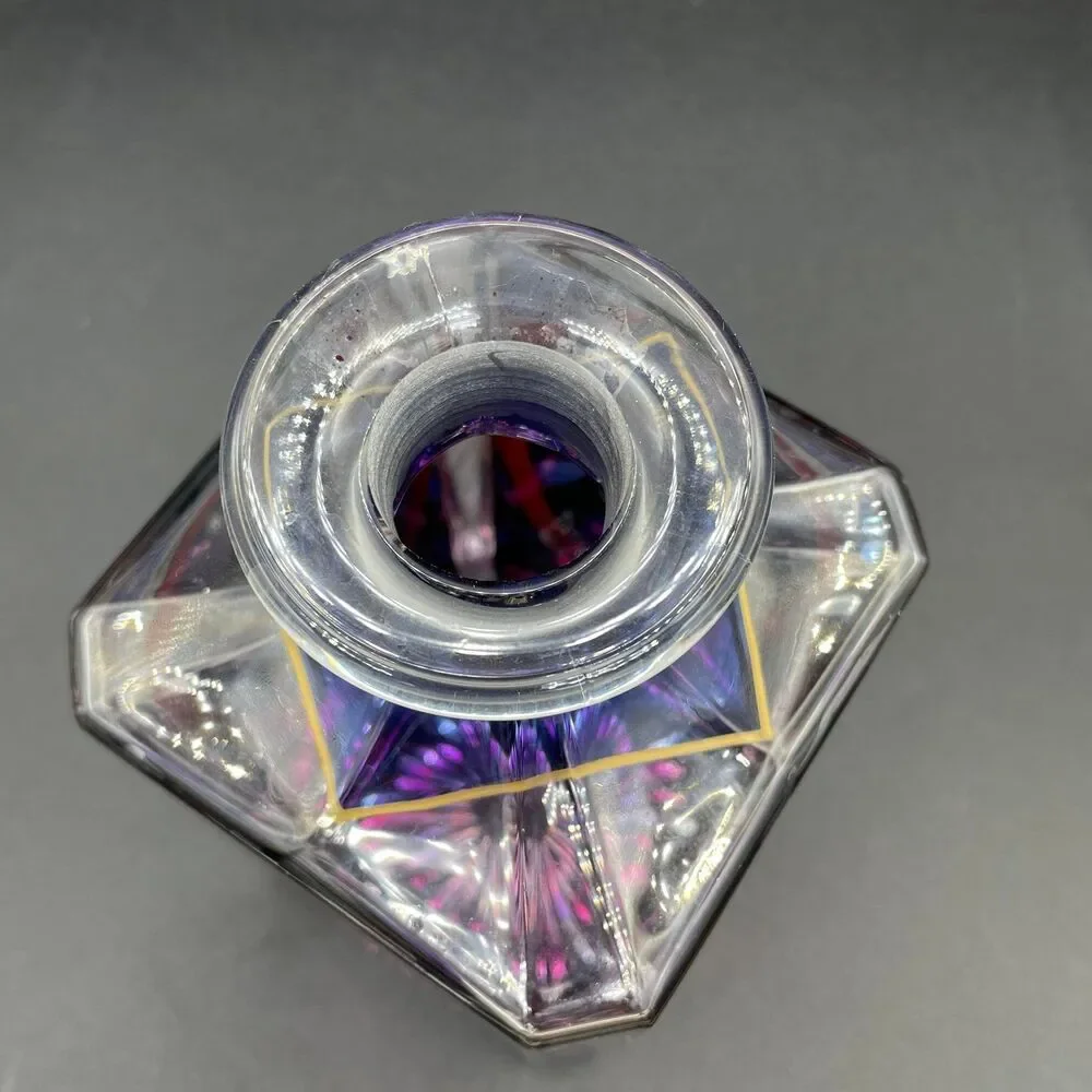 Vintage Pink & Purple Stained Glass Style Decanter - Breast Cancer Ribbon Motif